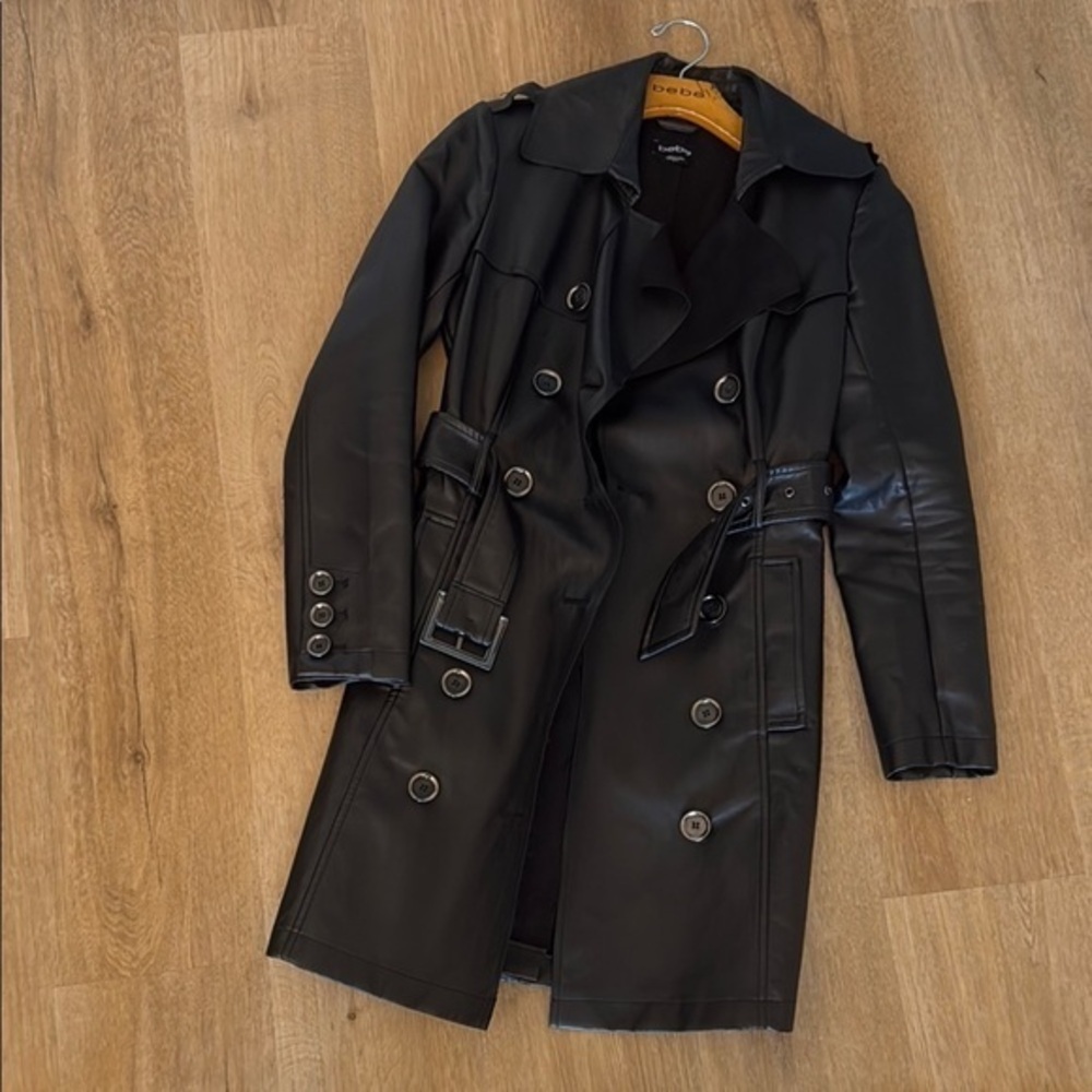 Bebe Faux Leather Trench Coat